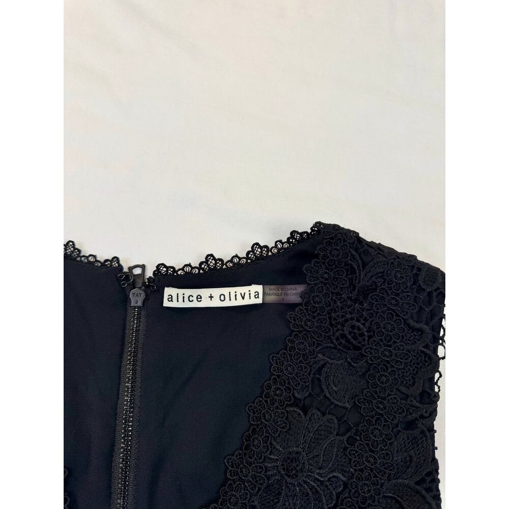 Alice + Olivia Lennon Black Lace Mini Dress Scalloped Cocktail Sz 4 Coquette - Picture 14 of 16
